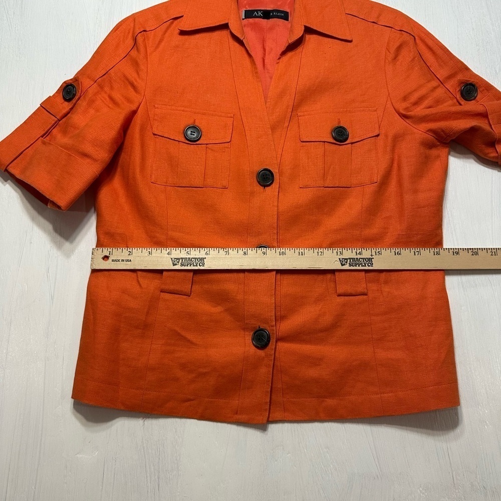 Anne Klein 100% Linen Blazer Jacket | Orange Red Safari Style | Women’s Size 10 - Picture 4 of 8